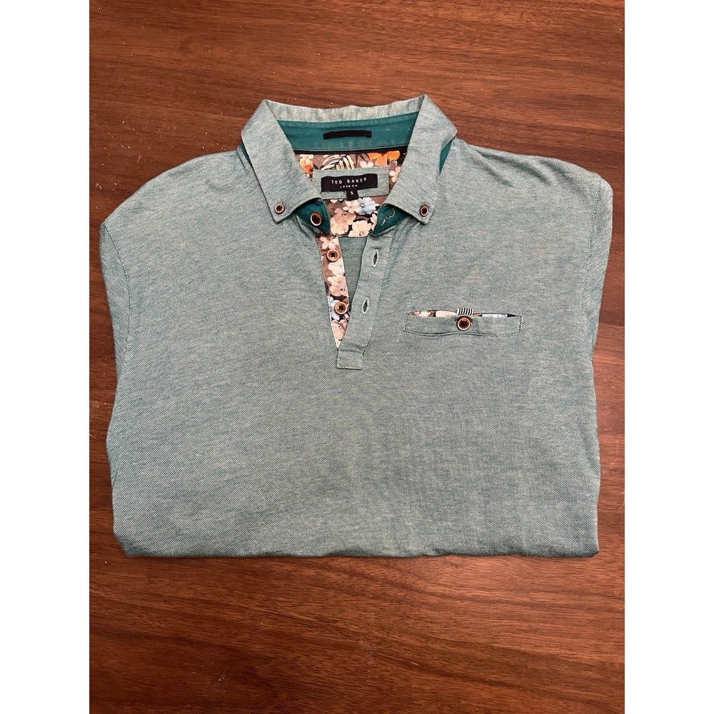 Ted Baker London Shirt Mens 5 XL Green Revere Polo Jacquard Short Sleeve Preppy